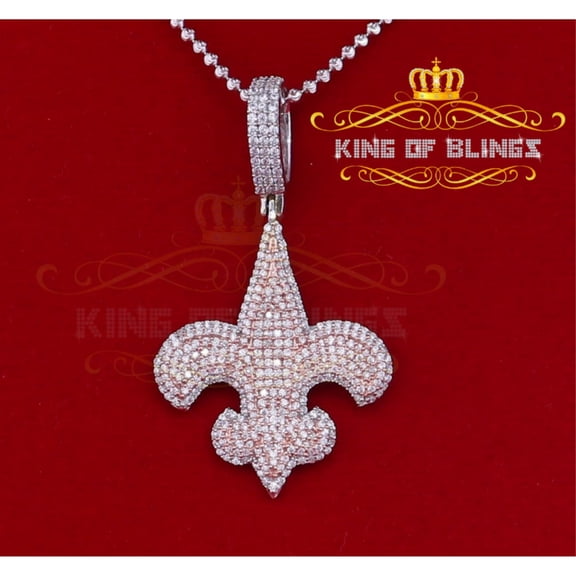 King of Bling's Fancy 925 Sterling Silver Fleur de Lis White Pendant with 4.65ct Cubic Zirconia
