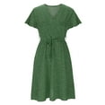 thumbnail image 4 of B91xZ Robe Maxi à Manches Courtes pour Femmes, Col Rond, Décontractée, Ample, Plissée, avec Poches, Vert TG, 4 of 5