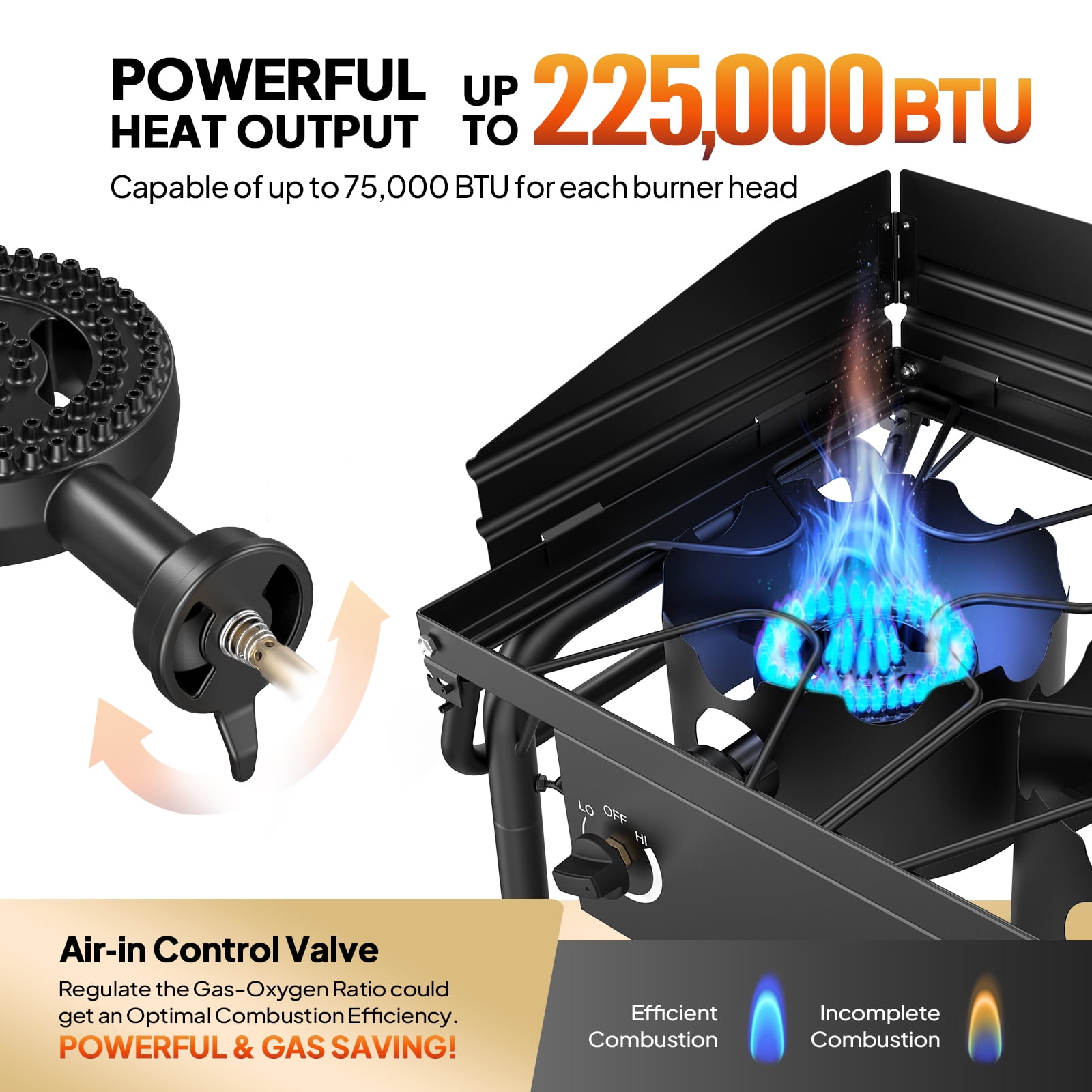 VINGLI 3 Burner Propane Camping Stove with Windscreen, Carrying Bag and Gas Regulator
