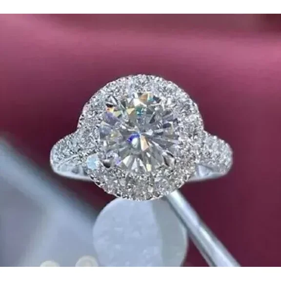 2.50Ct Round Cut Lab Created Diamond Halo Engagement Ring 14k White Gold Plated