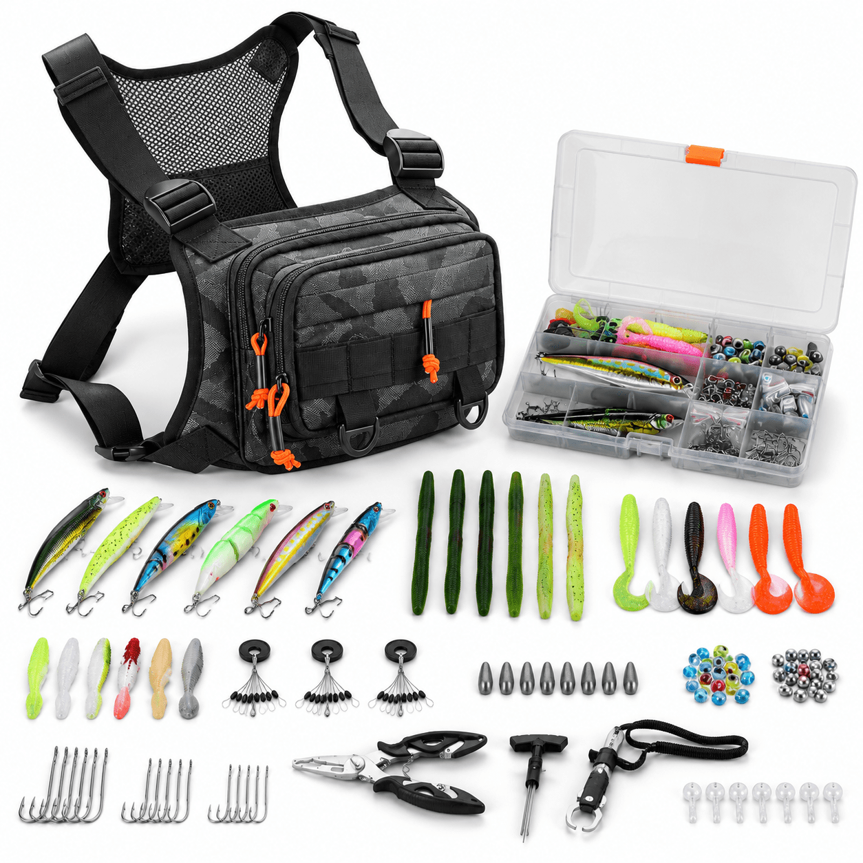 Green All-in-One Fishing Chest Pack Tackle Bag with Lures and Tools