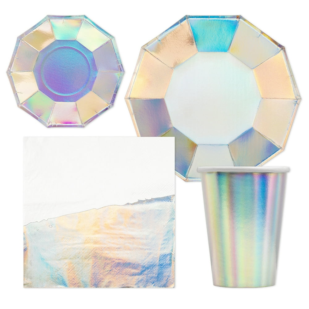 Andaz Press Iridescent Theme Party Plates, Cups and Lunch Napkins Set