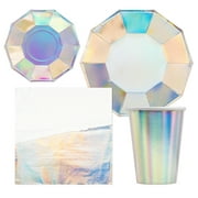 Koyal Wholesale Birthday Iridescent Theme Party Plates, Cups and Lunch Napkins, 50 Piece Person Set