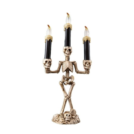 

AerDream Candle Holder Candlestick Eye-catching Skeleton Shape Electronic Spooky Triple Halloween LED Candle Light for Party