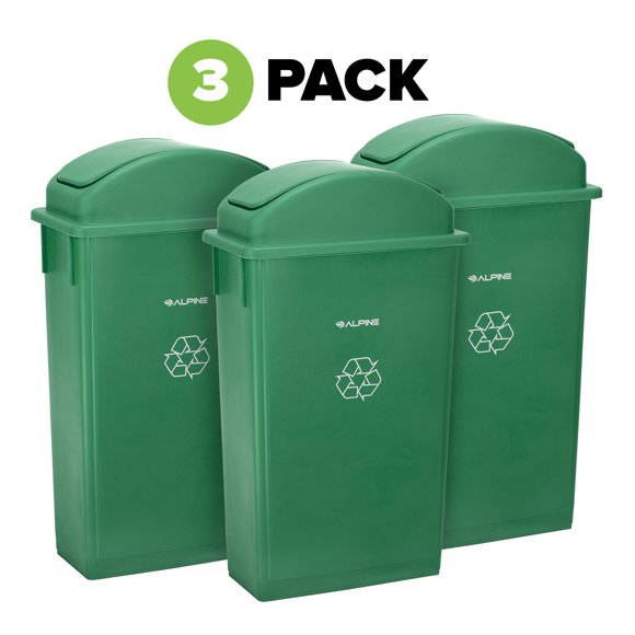 Alpine Industries 23 Gallon Slim Trash Can with Dome Lids, Green, 3 Pack