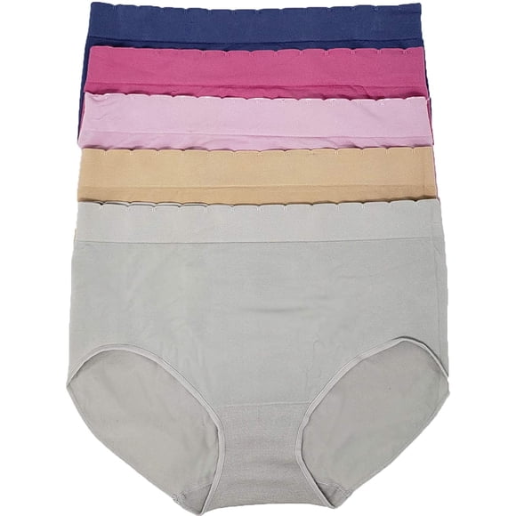 Carole Hochman Culotte Sans Couture pour Femmes, Lot de 5, Variété (Rose, Bleu, Nude, Magenta, Gris, Grand)