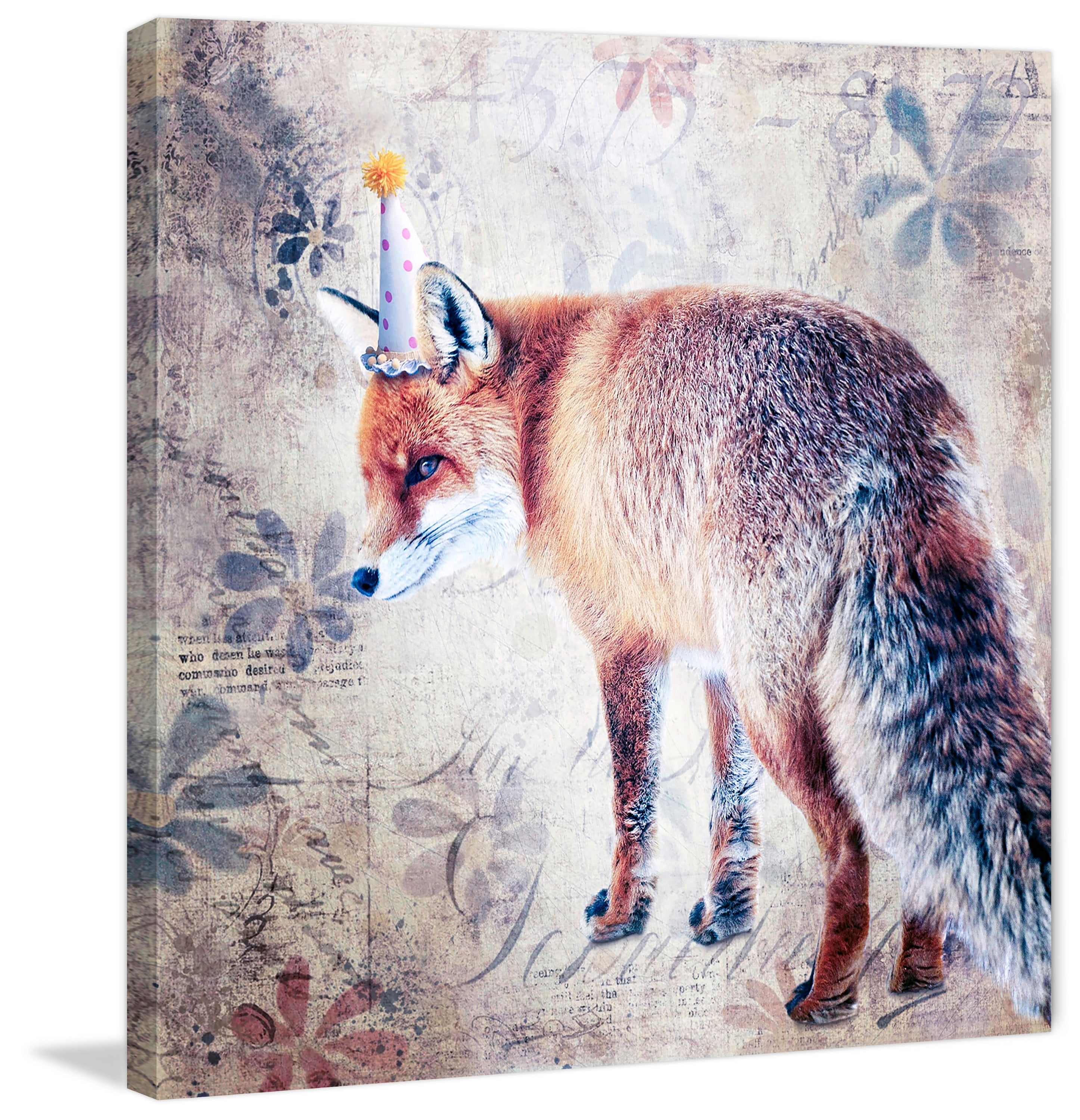"Party Fox" Painting Print on Wrapped Canvas