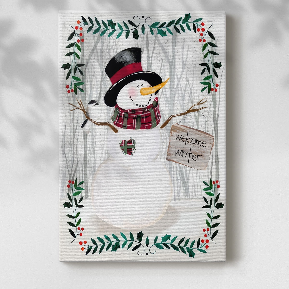 Folk Snowman Forest I- Gallery Wrapped Canvas
