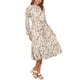 thumbnail image 2 of Vestido de mujer Inspire Chic con cuello simulado, flores, volantes, mangas largas, fluido, de gasa, corte A, midi, blanco, talla S, 2 of 6