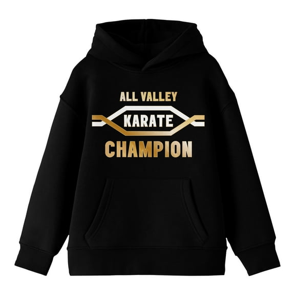 Cobra Kai All Valley Karate Champion Long Sleeve Youth Black Hooded Sweatshirt-Medium
