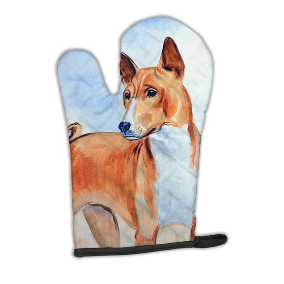 Red and White Basenji Oven Mitt