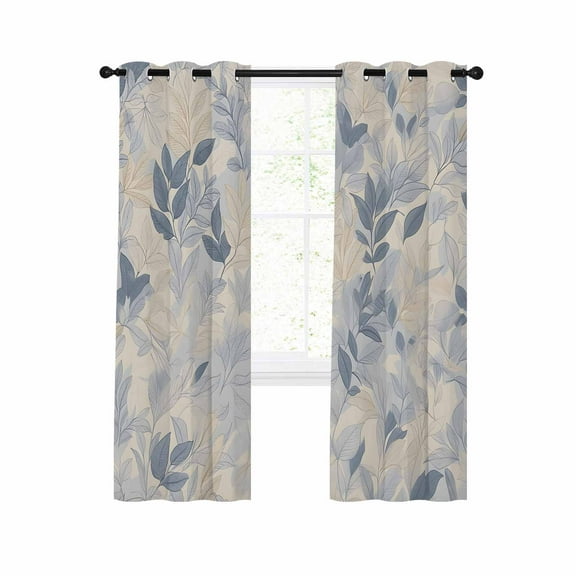 Blue Yellow Botanical Blackout Curtains 45 Inches Long for Bedroom, Spring Summer Vintage Thermal Insulated Room Darkening Black Out Window Curtain Panels Grommet Drapes for Living Room
