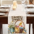 thumbnail image 3 of Easter Chicken Table Runner, Colorful Eggs Spring Daisy Wildflowers Basket Cotton Linen Table Runners 70 Inches Long, Dresser Scarf Runner for Dining/Kitchen/Coffee/TV Stands/Cabinets 13''x70'', 3 of 9
