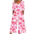 thumbnail image 2 of YTCAMLO Short Sleeve Rompers for Women Summer Beach Fashion Baggy Boho Printing One Piece Jumpsuits Wide Leg Summer Outfits, Hot Pink M, 2 of 5