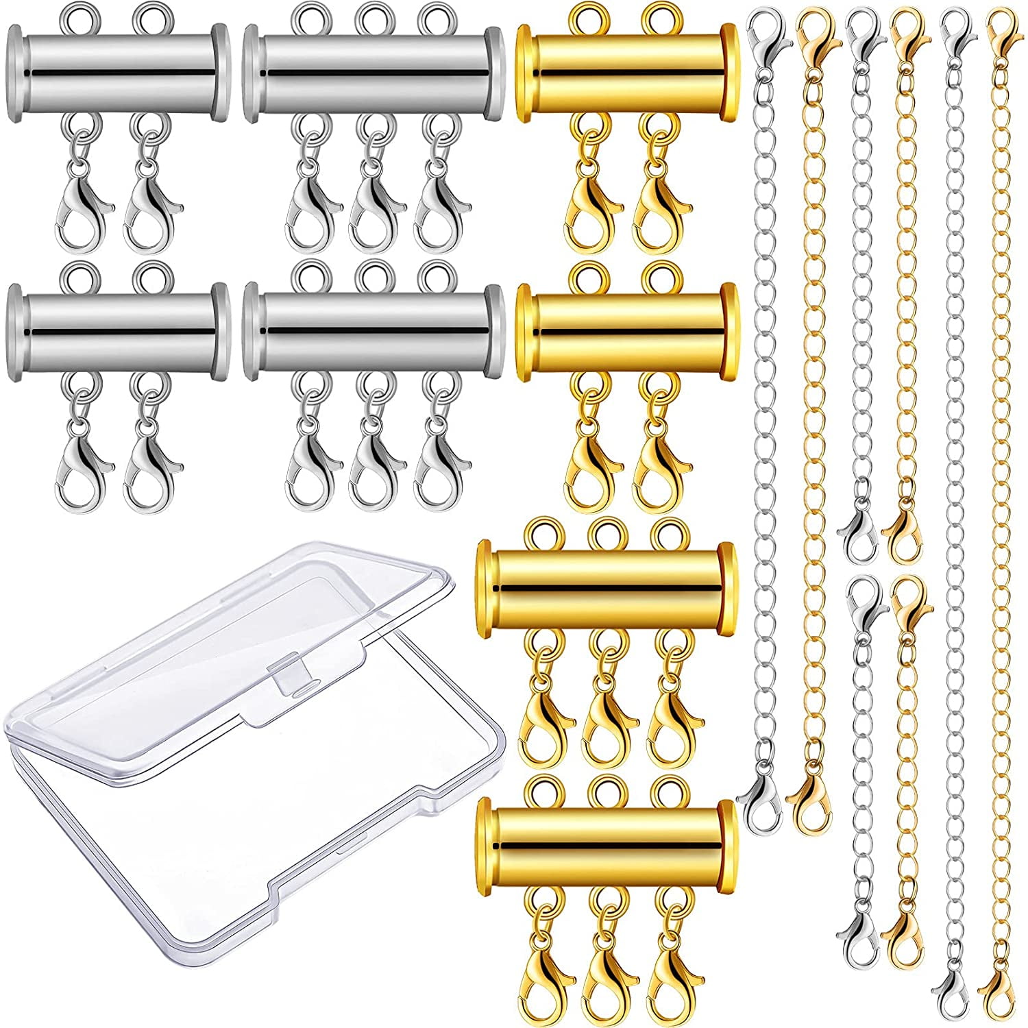 YMCAFZ Layered Necklace Spacer Clasp, 3 Strands Necklaces Slide  Magnetic Tube Lock with Lobster Clasps, Jewelry Clasps Connectors for  Layered Bracelet Jewelry Crafts Necklace, 2 Pack Gold and Sliver : Arts