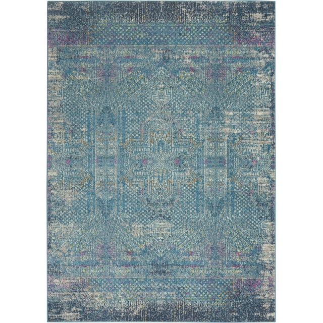 homeroots home decor 385736 5’ x 7’ Blue Distressed Medallion Area Rug