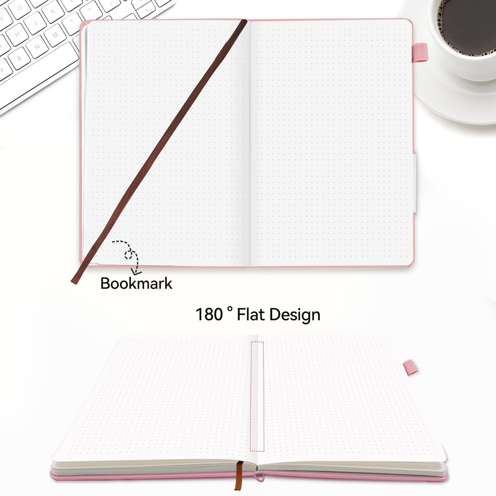1Pack Small Journal Notebook,Hardcover Journals for Women Men,Dotted,Grid,Pen Loop, Stickers,A6,100 gsm Thick Paper,160 Pages,3.6in x 5.6in