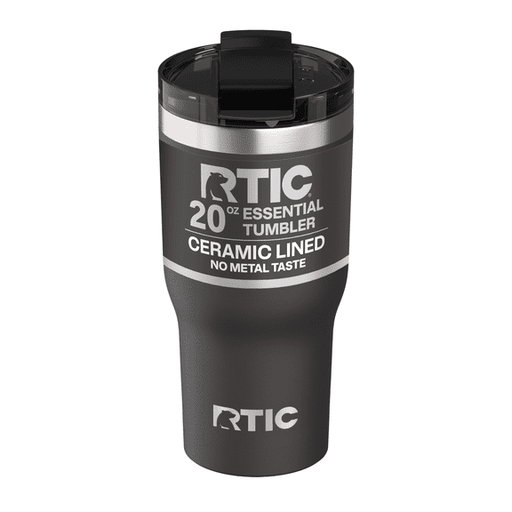RTIC 20 oz Ceramic Lined Insulated Essential Tumbler, Leak-Resistant Lid, Black
