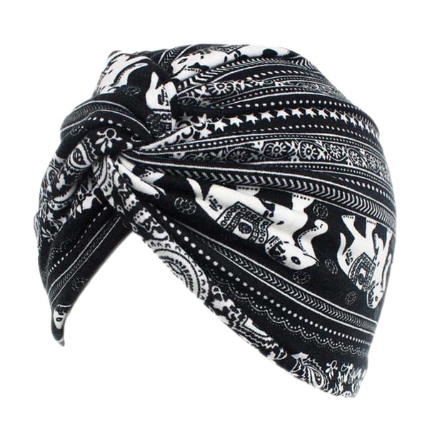 Turbante de suave Cubierta para cabeza con pliegues Gorros para el cabello Sombrero para cabeza Gorro Hijib negro Sunnimix Turbante de algodón con estampado floral