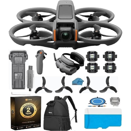 DJI Avata 2 Flymore Combo 1 Battery FPV Drone with 2-Year Warranty | 4K Camera & Goggles 3 Bundle | Includes Travel Backpack, 128GB MicroSD, Landing Pad & Strobe Lights