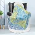 thumbnail image 4 of Floral World Map Soft Flannel Fleece Throw Blanket, Climate Change Theme Planet with Floral Leaves Environment Art, Cozy Plush for Indoor and Outdoor Use, 50" x 60", Blue Lime Green, by Ambesonne, 4 of 5
