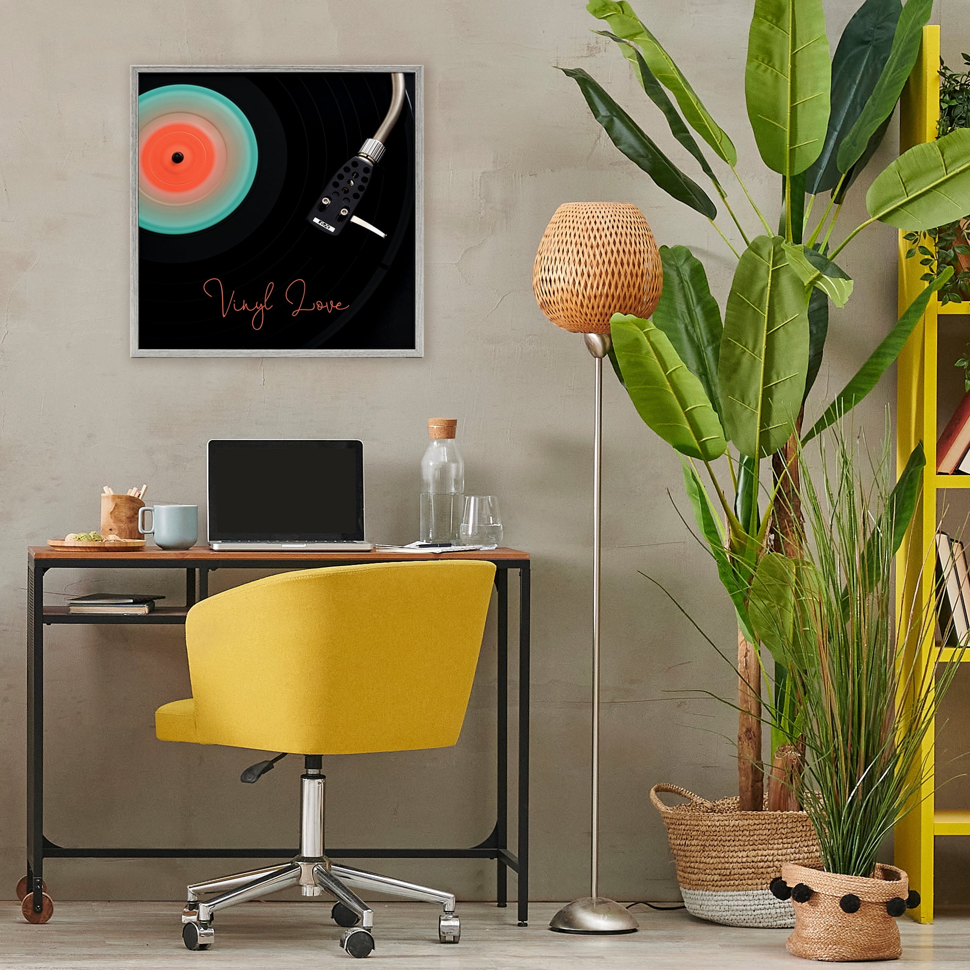 Stupell Industries Spinning Record Vinyl Love Gray Framed Giclee Art, design by Tom Quartermaine