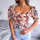 thumbnail image 3 of Top de manga corta con estampado floral para mujer, Top holgado de manga corta con corte bajo para verano, 3 of 8