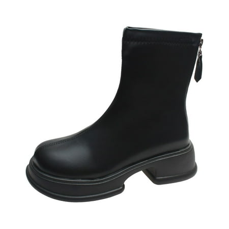 

kpoplk Boots for Women Ankle Booties Women Ankle Boots Autumn and Winter Fashion Comfortable Simple Solid Color Comfortable (Black 7)