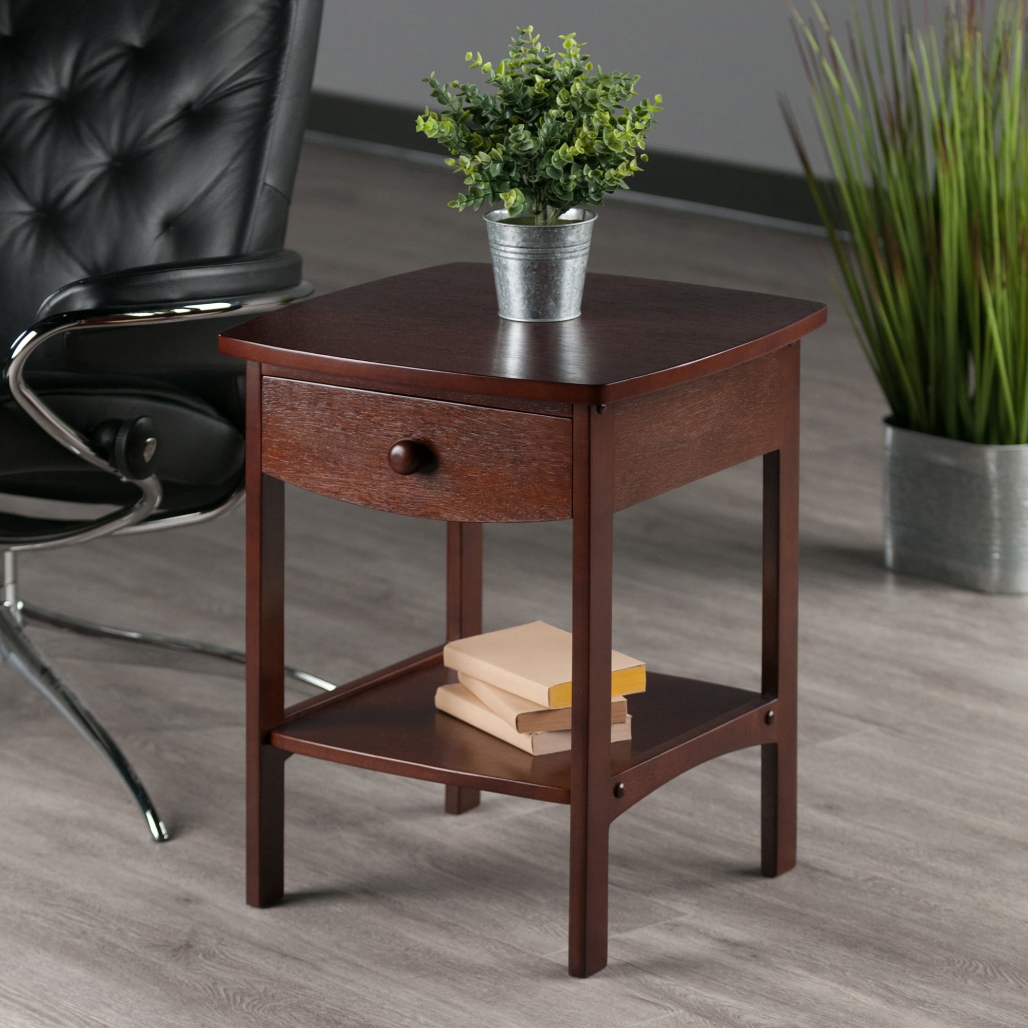 Winsome Claire Curved Nightstand, Accent Table, Walnut Finish