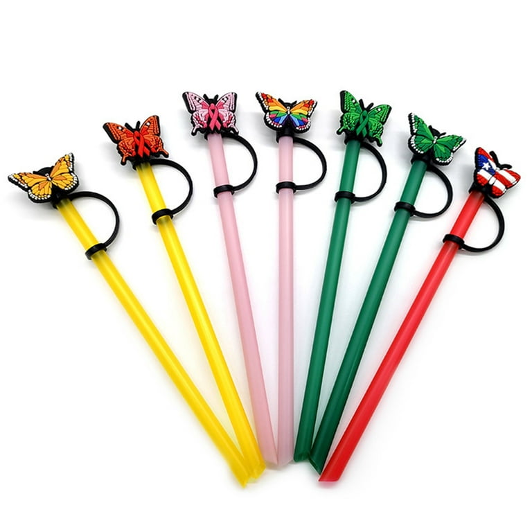 9Pcs 8mm Butterflies Straw Cover Food Grade Silicone Reusable Dust