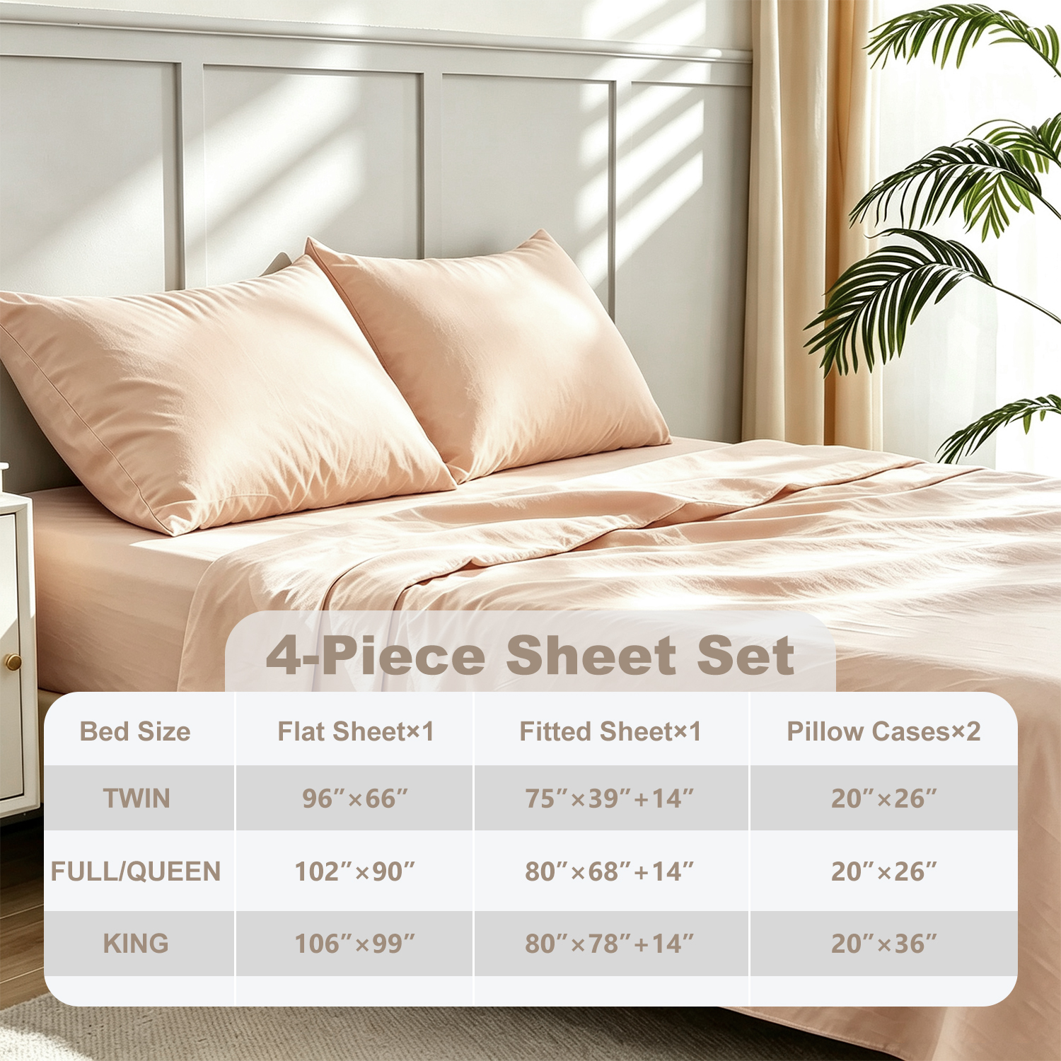 Jessy Home 4-Piece Queen/Full Sheet Set, Champagne photo 8