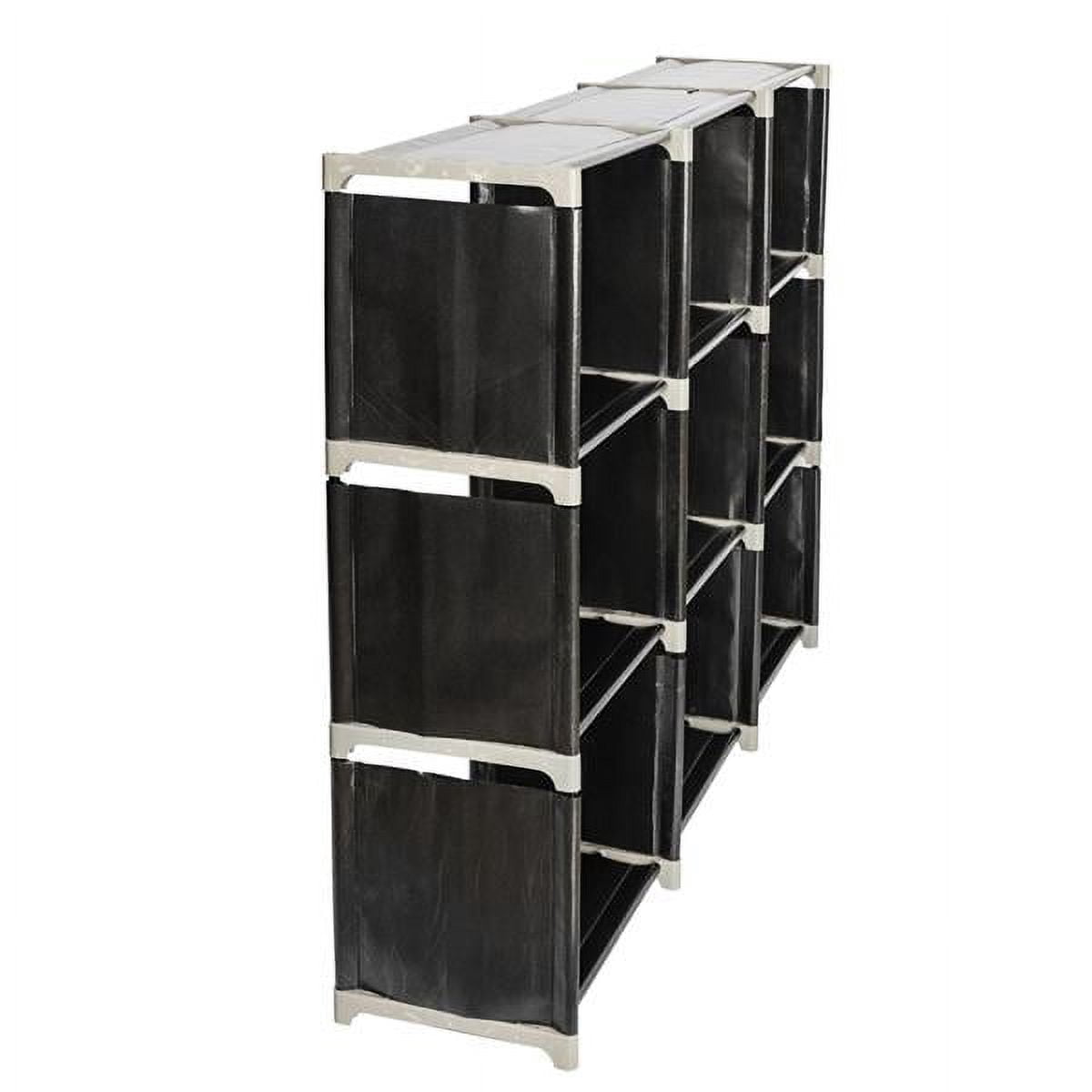 Black 3-Tier 9-Cube Storage Organizer - Steel & Waterproof Fabric Shelves for Bathroom, Kitchen, Office