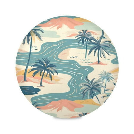 

Round Plate Mat 15.4x15.4 Inchesx4 Placemat Table Mat Kitchen Mat Coffee Mat Fabric Thick Strong Wear-Resistant Heat Resistance River Coconut Tree