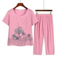 thumbnail image 2 of MSJUHEG Two Piece Sets For Women Crewneck Sweatshirts Women Short Sleeved Summer Collar Printing Loose Middle Aged And Elderly Cotton And Linen Two Pieces Joggers For Women Pink 3Xl, 2 of 3