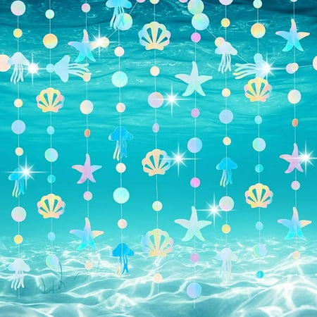 3Styles Under The Sea Garland Mermaid Party Transparent Hanging Fish Shell Starfish Streamer Banner Backdrop Ocean Pool Under The Sea Beach Birthday Baby Shower Room Deco