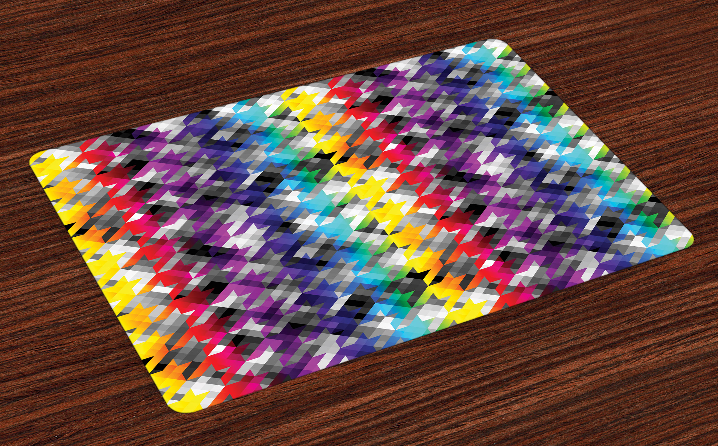 Colorful Placemats Set of 4 Diagonal Geometrical Houndstooth Pattern in
