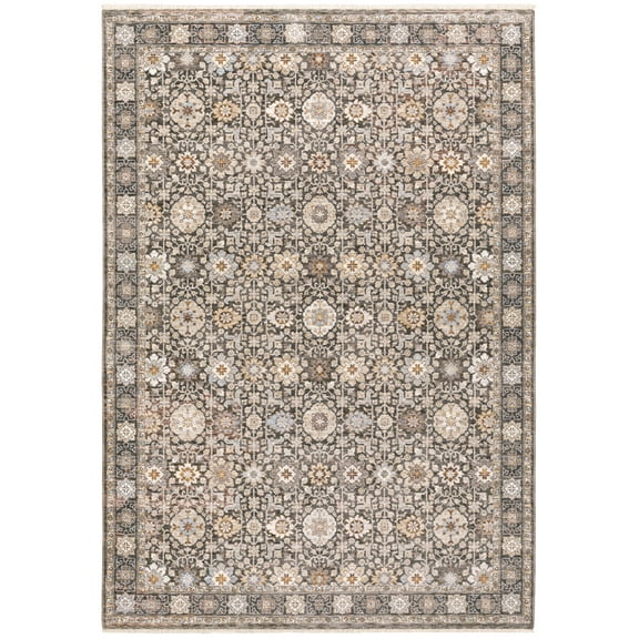 Moretti Movement Area Rug 071N1 Traditional Grey Bordered Rings 3' 3" x 5' Rectangle