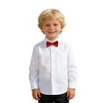 thumbnail image 2 of CUZIBR Child Boys Shirt School Uniform Long Sleeve Button Down Turndown Collar Solid Colro Blouse For Toddler Kids Gentleman Lapel Classic Tops With Bowtie Basic Tees Tagless,Red,5-6 Years, 2 of 5