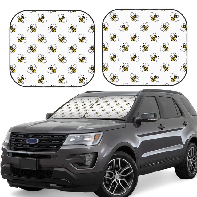 Kdxio Bee Print 2-Piece Sun Shade Front Windshield - Foldable Car Front Window Sunshades for Most Sedans SUV Truck-Small