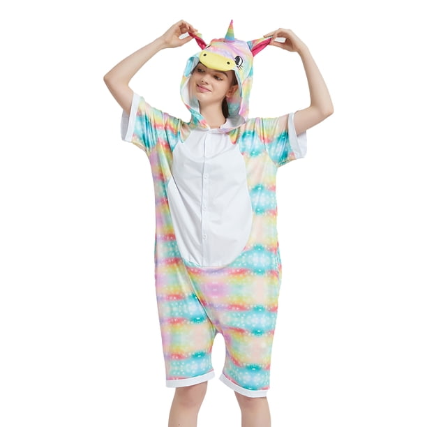 Venta al por mayor de poliéster lindo animal de dibujos animados mujeres Onesie pijamas ropa de dormir de verano ropa de casa disfraces de unicornio de rendimiento para adultos