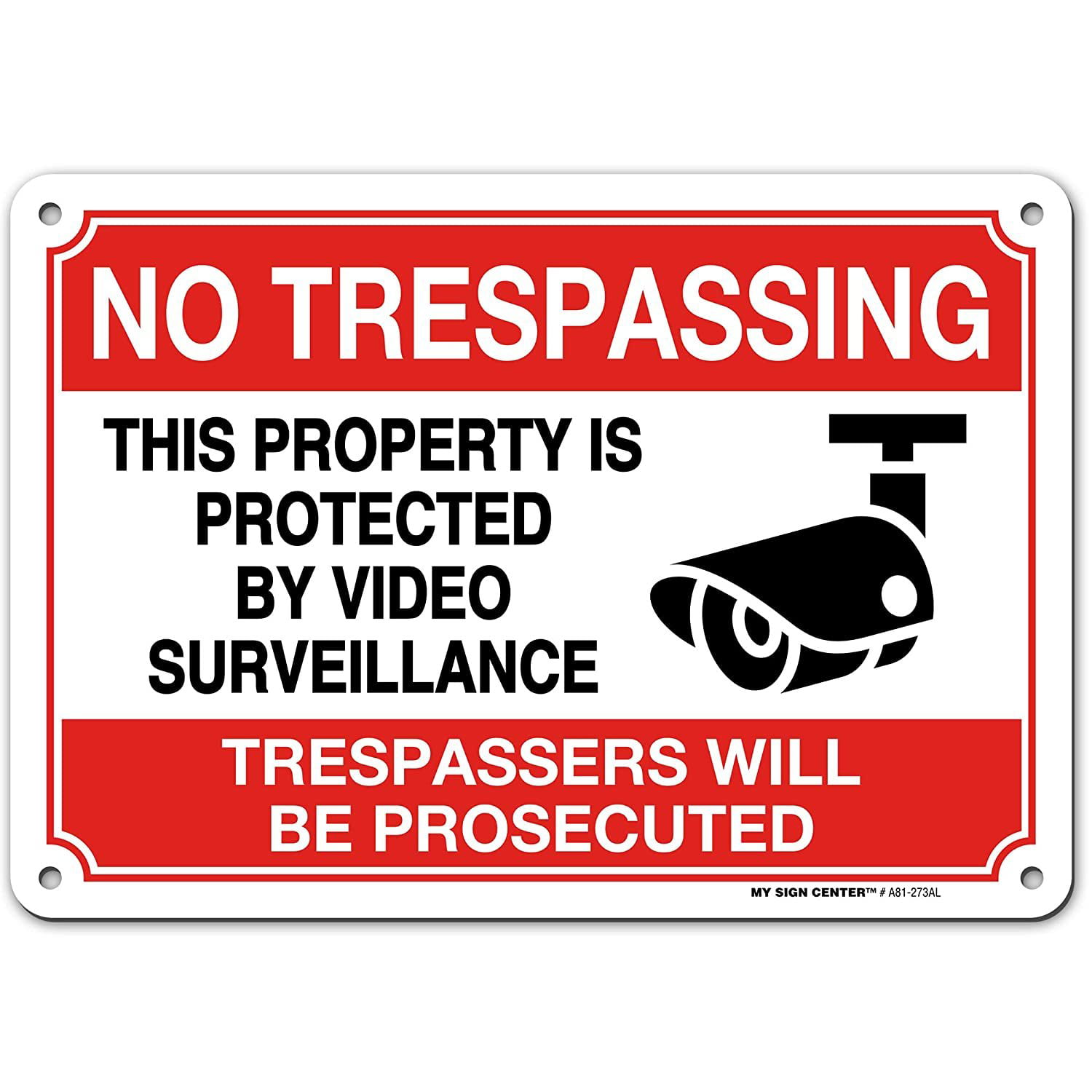 10x14 Aluminum Video Surveillance No Trespassing Sign Security Camera, 2 Pack
