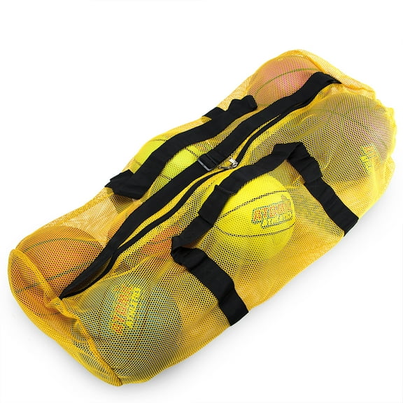Brybelly 39" Mesh Sports Ball Bag with Strap, Yellow