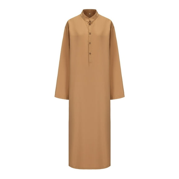 Men Arabic Robe Long Sleeve Solid Color Middle Skirt Traditional Thobe for Male Comfortable Loose Fit Attire Mens Casual Crew Neck Basic Tees