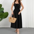 thumbnail image 4 of Vestido Sexy para las Mujeres de Color Sólido sin Mangas Elasticidad Retractar Cintura Plegado, Camisola Largo Maxi Vestido, 4 of 9
