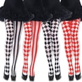thumbnail image 2 of Halloween Clown Socks Women's Harlequin Designed Opaque Full Footed Pantyhose Plaid Striped Pattern Tights, 2 of 4
