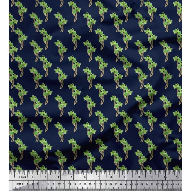 Soimoi Blue Cotton Duck Fabric Palm Tree Printed Fabric 1 Yard 58 Inch Wide