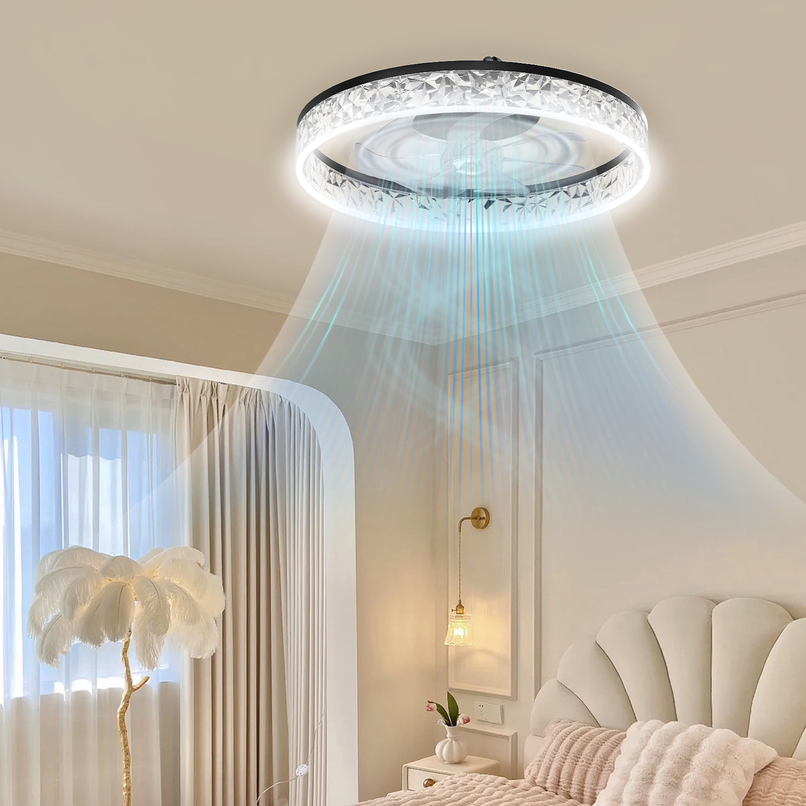 Heystop Ceiling fan with light, 3-color adjustable LED, 6-speed wind speed, remote control or APP control, bi-directional conversion motor, suitable for living room bedroom decoration