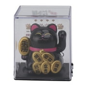 Solar Powered Fortune Cat, Lucky Cat Good Luck Feng Shui Decoration, Mini Cats Wealth Welcoming Cute Cat with Waving Arm, for Home Display Car Decor (Black)