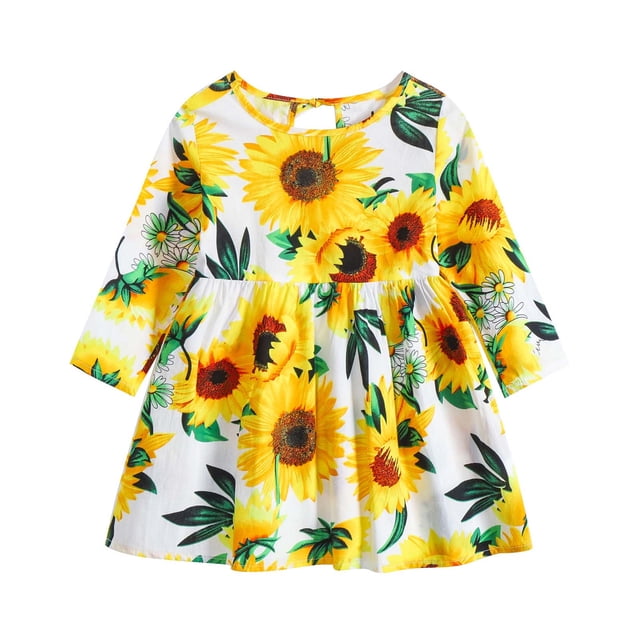 Odeerbi Niñas Manga Larga Floral Vestido Algodón Princesa Infantil Primavera A-Line Dress