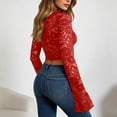 thumbnail image 5 of XIYON Tshirts For Women Women's Slim Fit Long Sleeve V Neck Lace Top Elegant Basic For Daily Wear And Casual Outings Workout Going Out Fashion Clothing, 5 of 7